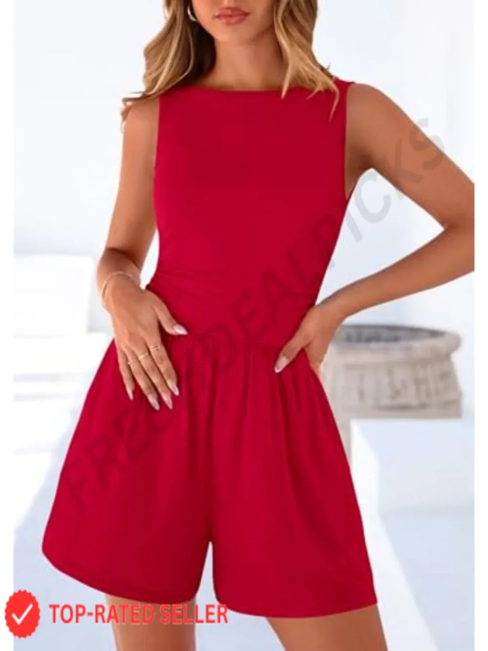 Dressy Sleeveless Wide Leg Jumpsuit Romper with Pockets Spring Summer